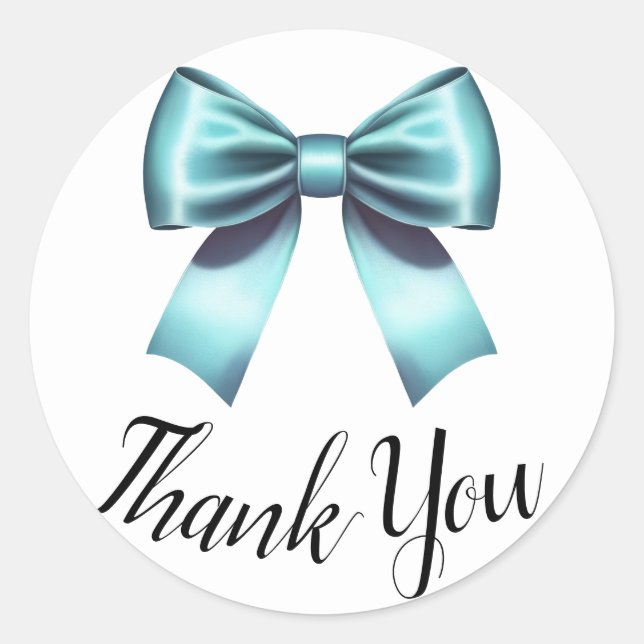 Turquoise Blue Bow Elegant Bridal Shower Wedding Classic Round Sticker (Front)