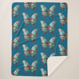 Turquoise Blue Butterflies Sherpa Blanket