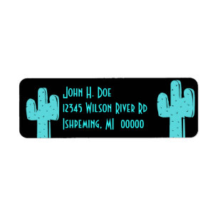 Turquoise Blue Cactus & Black Return Addr Labels