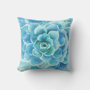 Turquoise-blue Cactus Illustration Throw Pillow