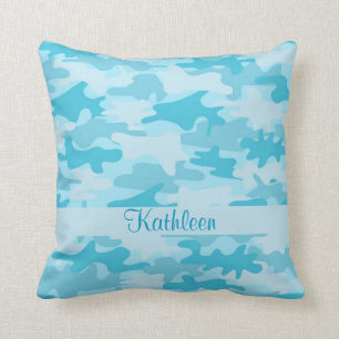 Turquoise Blue Camo Camouflage Name Personalized Throw Pillow