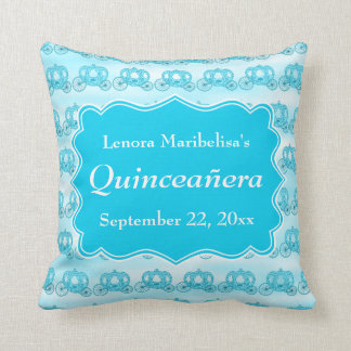 Turquoise Blue Carriages Quinceanera Throw Pillow