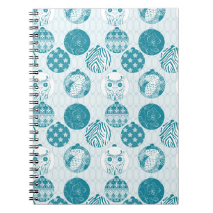 Turquoise , Blue , Christmas pattern  Notebook