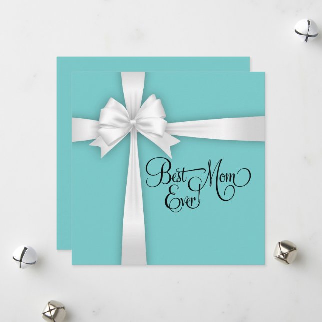 Turquoise Blue Classic Best Mom Ever Holiday Card (Front/Back In Situ)