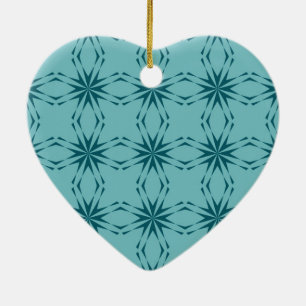 Turquoise blue, cool, trendy flower abstraction ceramic ornament