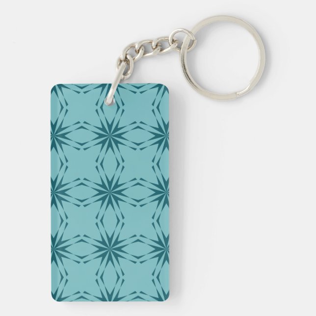 Turquoise blue, cool, trendy flower abstraction keychain (Back)
