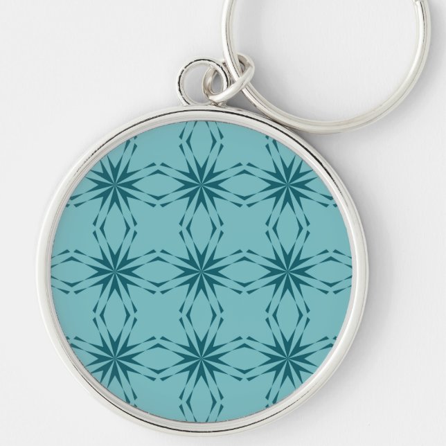 Turquoise blue, cool, trendy flower abstraction keychain (Front)