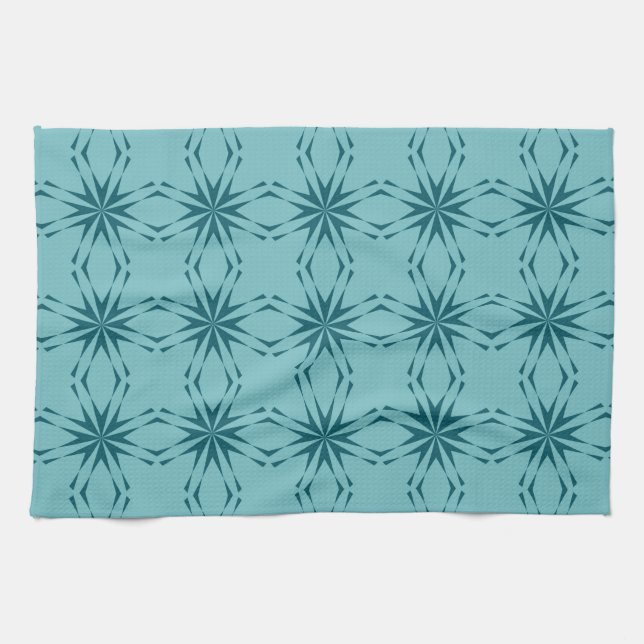 Turquoise blue, cool, trendy flower abstraction kitchen towel (Horizontal)