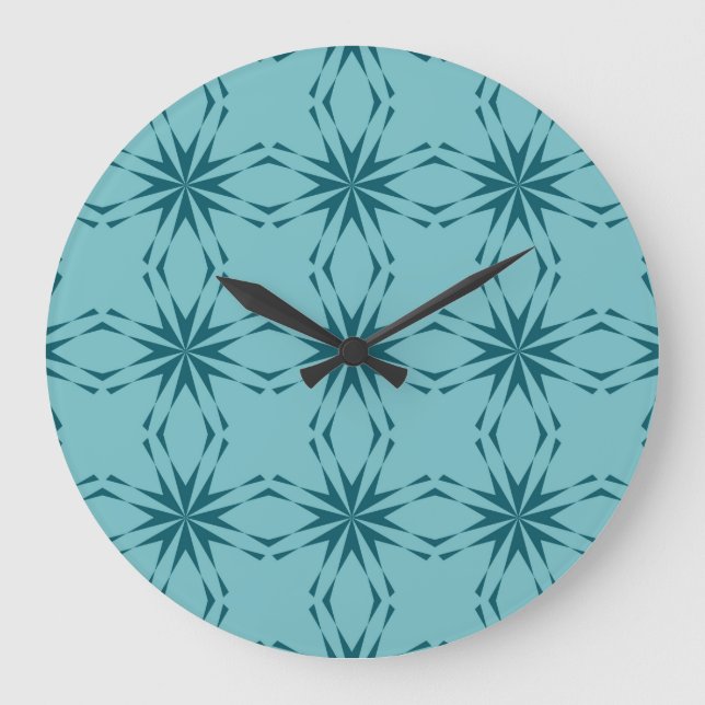 Turquoise blue, cool, trendy flower abstraction large clock (Front)