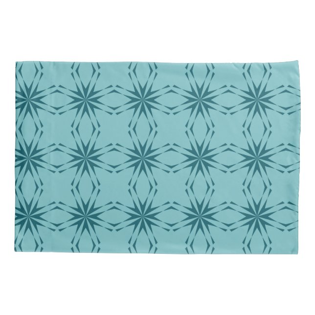 Turquoise blue, cool, trendy flower abstraction pillowcase (Back)