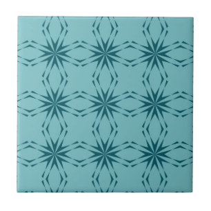Turquoise blue, cool, trendy flower abstraction tile