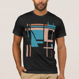 Turquoise Blue Coral Rust MCM-inspired Squares T-Shirt