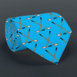 Turquoise Blue Crossed Hockey Sticks and Puck Tie<br><div class="desc">Turquoise Blue Crossed Hockey Sticks and Puck tie</div>