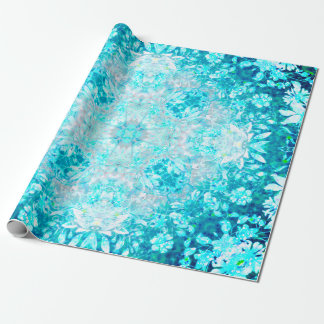 Turquoise Blue Crystal Floral Pattern Wrapping Paper