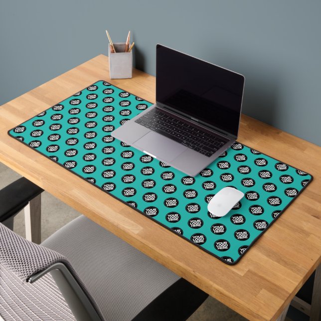 Turquoise Blue Custom Business Logo Pattern Desk Mat (Office 2)