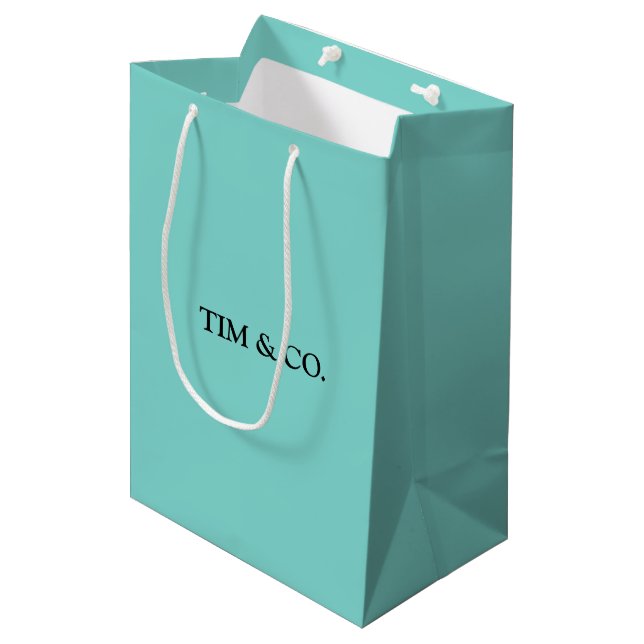 TURQUOISE BLUE CUSTOM CUSTOMIZABLE MEDIUM GIFT BAG (Front Angled)