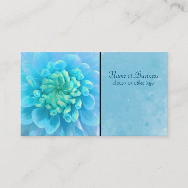 Turquoise Blue Dahlia Flower in Watercolor Business Card (Front)
