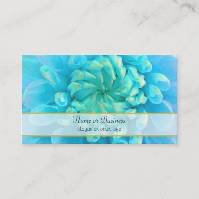 Turquoise Blue Dahlia Flower in Watercolor Business Card (Front)