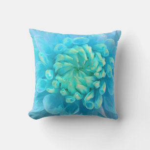 Turquoise Blue Dahlia Flower in Watercolor Throw Pillow