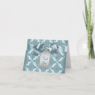 Turquoise Blue Damask Merci Cartes