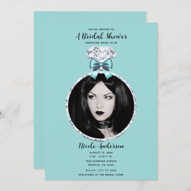 Turquoise Blue Diamond Bling Ring Bridal Shower  Invitation (Front/Back)