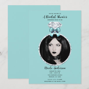 Turquoise Blue Diamond Bling Ring Bridal Shower  Invitation