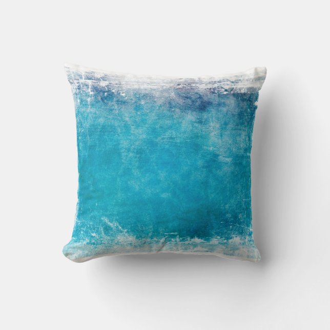 turquoise blue distressed painted design abstract throw pillow (Front)