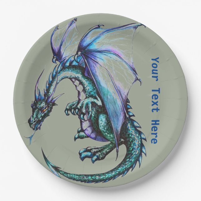 Turquoise blue Dragon Party Paper Products Paper Plate (Front)