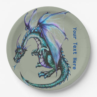 Turquoise blue Dragon Party Paper Products Plate