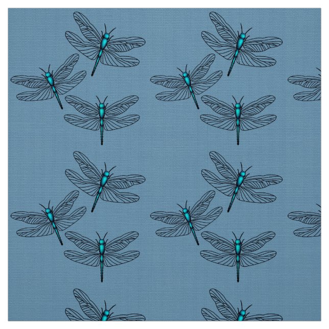 Turquoise Blue Dragonfly Fabric (Swatch)