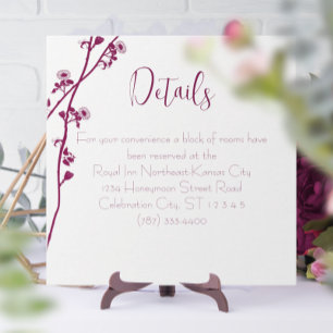 Turquoise Blue Floral Branch Wedding Reception Enclosure Card