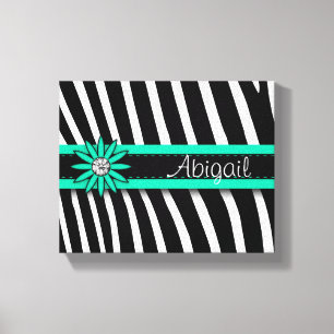 Turquoise Blue Floral Gem & Zebra Pattern Canvas Print