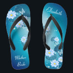 Turquoise Blue Floral Lotus Pattern Wedding Flip Flops<br><div class="desc">This pretty something blue features elegant lotus flowers on the turquoise blue gradient background. Add your wording to easily make your own beautiful wedding flip flops, to add a stylish dose of glam to your wedding day, bachelorette party, or other celebration. ♥Customize it with your wording by using the template fields. ♥ If...</div>