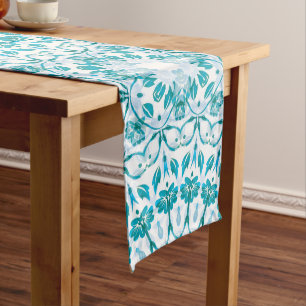 Turquoise Blue Floral Mandala Medium Table Runner