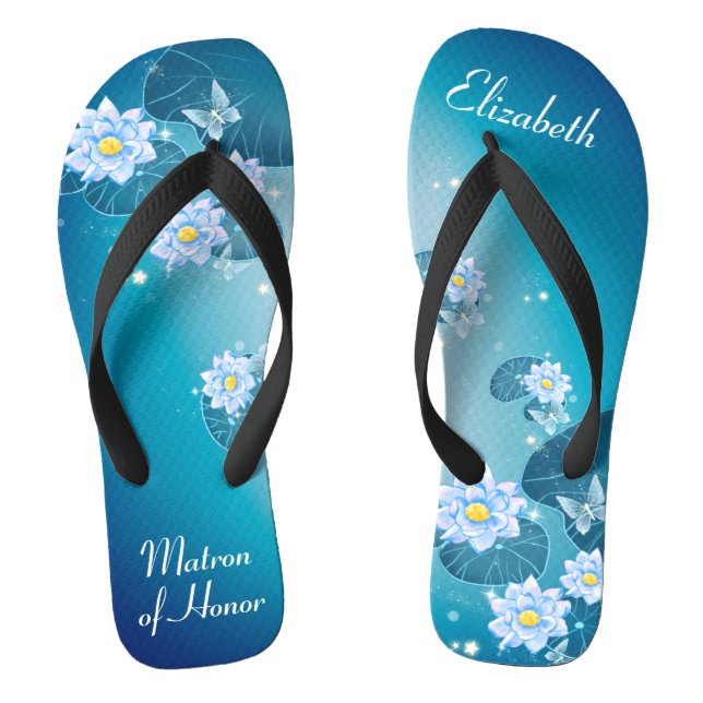 Turquoise Blue Floral Pattern Matron of Honour Flip Flops (Footbed)