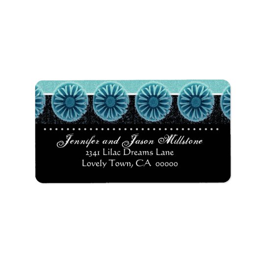 Turquoise Blue Flowers Return Address Label