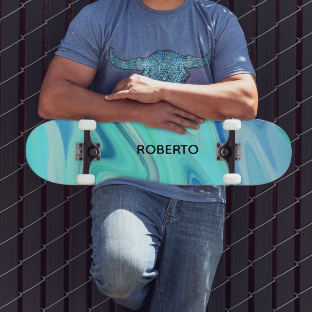 Turquoise & Blue Flowing Stripes Skate Deck  (Outdoor 3)