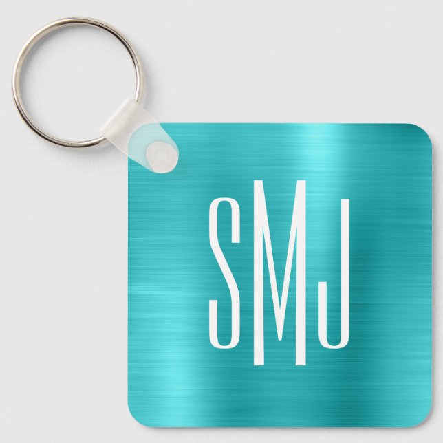 Turquoise Blue Foil Three Letter Monogram Keychain (Front)