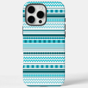 Turquoise Blue Geometric Stripe Pattern iPhone 16 Pro Max Case