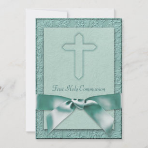 Turquoise Blue Girls First Communion Invitation