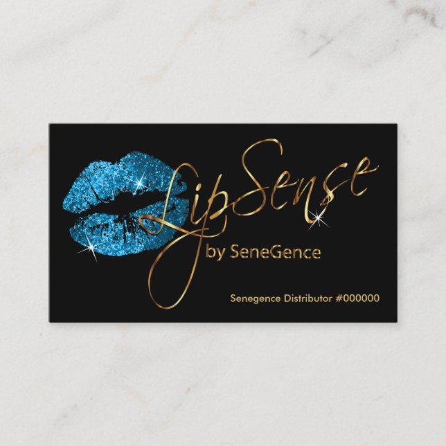 Turquoise Blue Glitter and Gold Lips Business Card (Front)