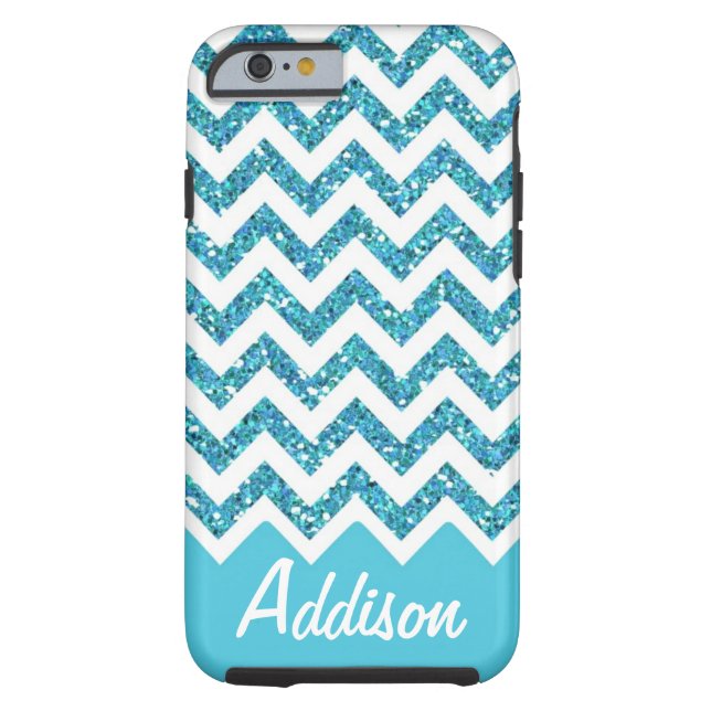Turquoise Blue Glitter Chevron Name BLING Case (Back)