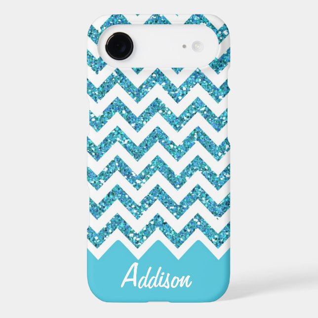 Turquoise Blue Glitter Chevron Name BLING Case (Back)