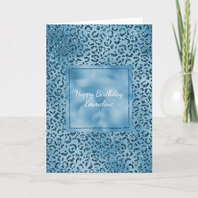 Turquoise Blue Glitter Leopard Print       Card (Front)