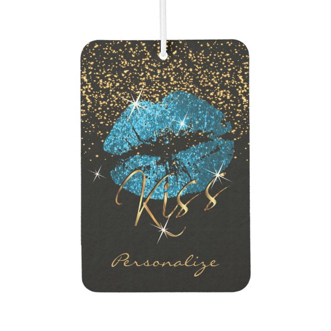 Turquoise Blue Glitter Sparkle Lips Air Freshener (Front)