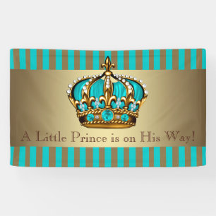 Turquoise Blue Gold Crown Prince Baby Shower Banner