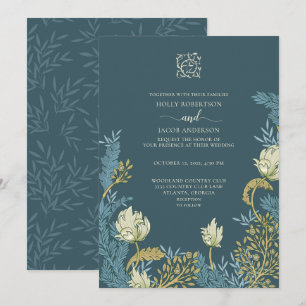 Turquoise Blue Gold Floral Faire-part de mariage