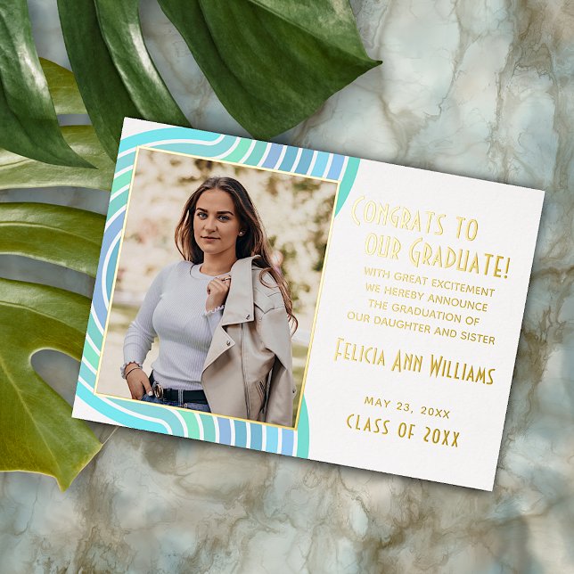 Turquoise Blue Gold Foil Faire-part de graduation (Créateur téléchargé)