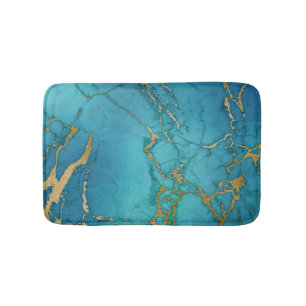 Turquoise Blue Gold Marble Stone Rock Metallic Bath Mat