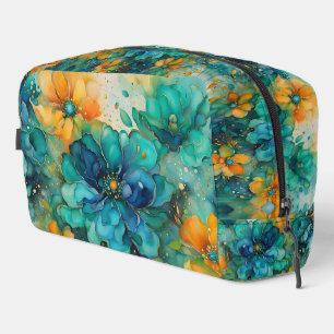 Turquoise Blue gold orange Floral *Personalize* Dopp Kit